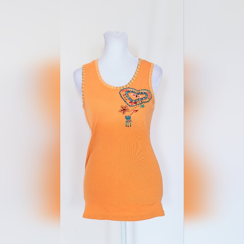 Kikit Ribbed Embroidered Tank Top Orange 100% Cotton Womens XL